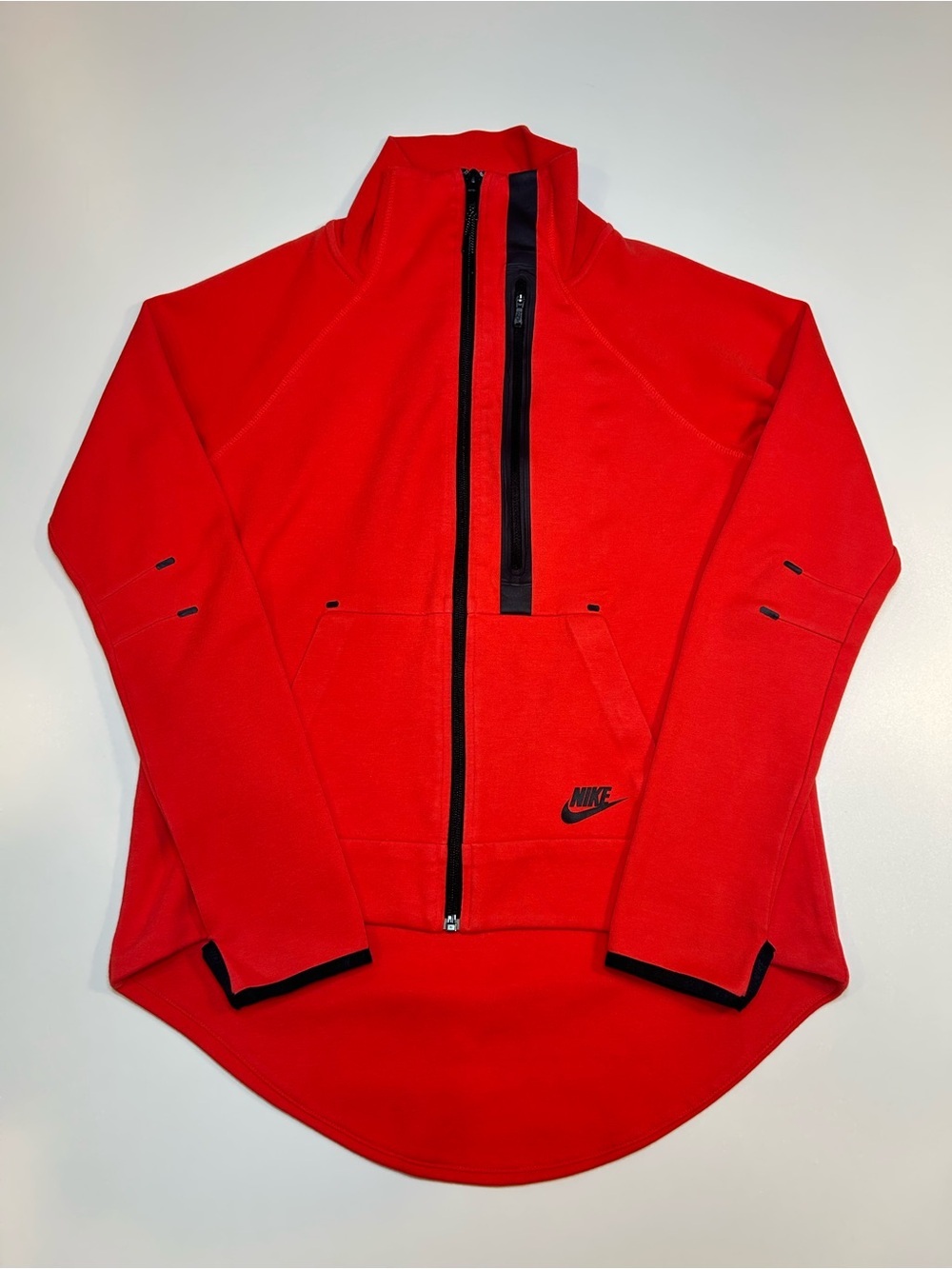 Nike Tech Fleece Moto Cape Jacket Red Full Zip High Low Track Sweater